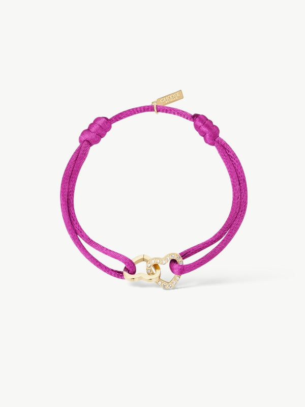 Double Heart Satin Bracelet Pink