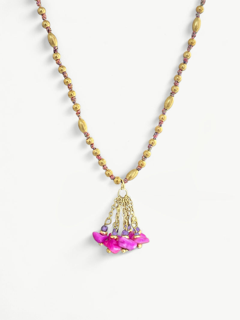 Boho Beaded Tassel Necklace Pink