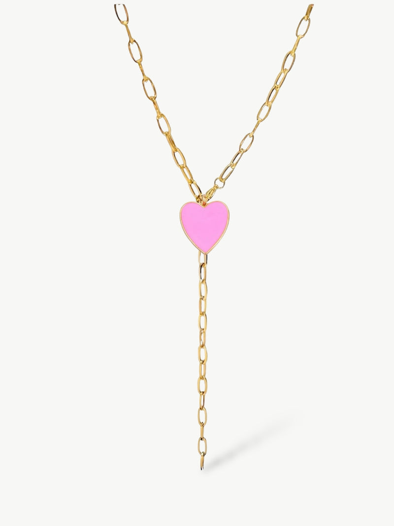 Pink Heart Y Chain Necklace