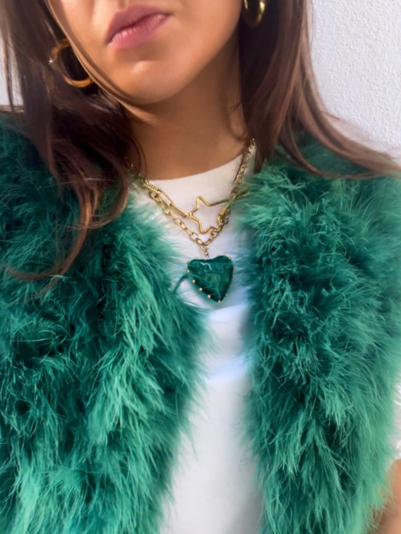 Necklace with green heart charm| ketting met groot groen hart| Green heart necklace| Halskette mit Herz | collier avec coeur | collar con corazon