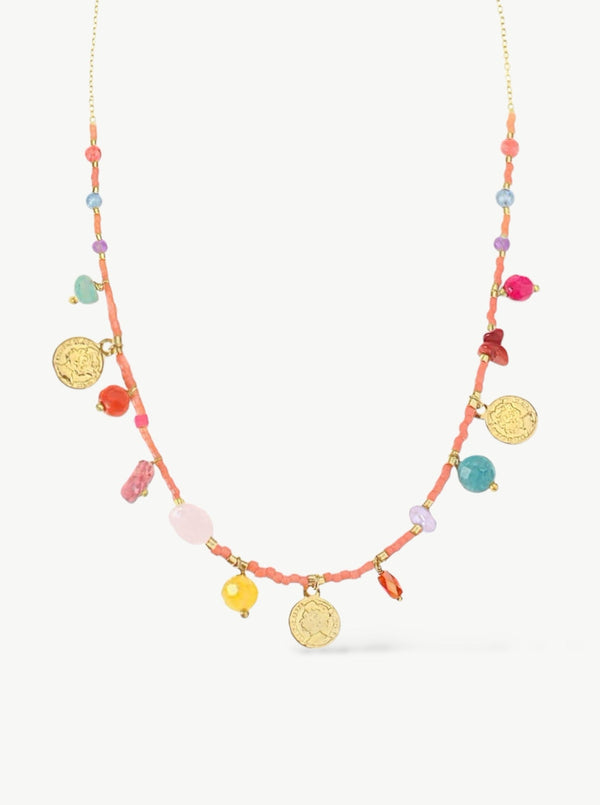 Natural Stones Coin Necklace