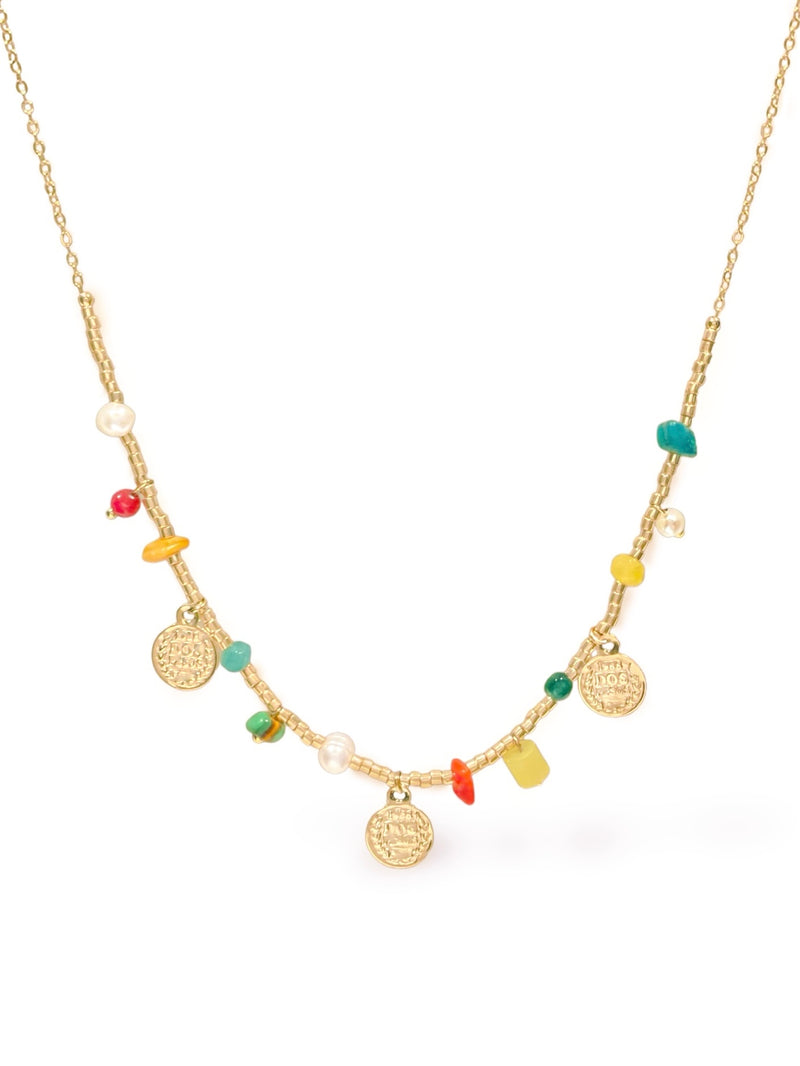 Coin Beaded Necklace Gold