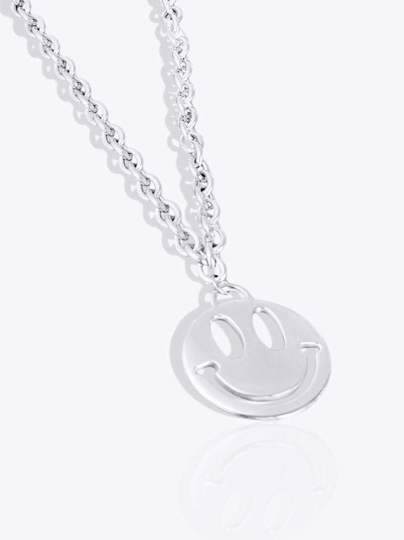 Smiley Face Necklace Silver