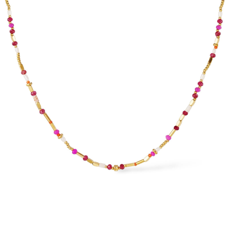 Ruby Red Beaded Chain Necklace
