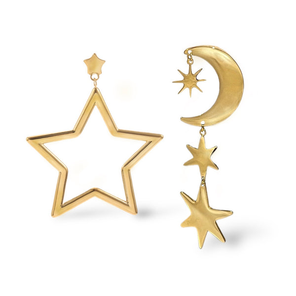 Moon Star Earrings Gold