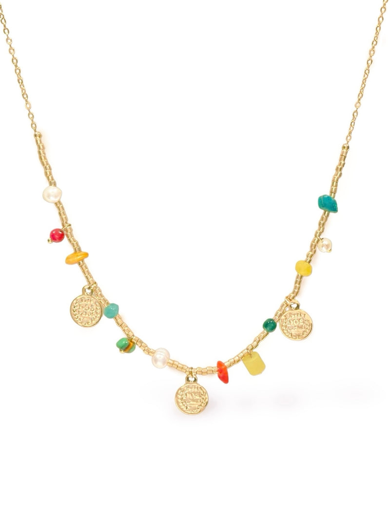 Coin Beaded Necklace Gold