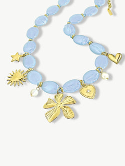 Boho Beaded Charm Necklace Blue
