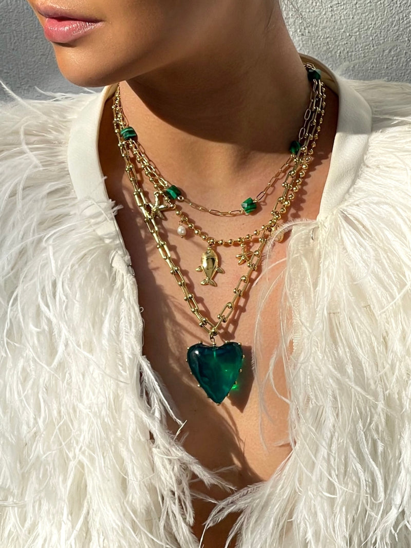 Classy Malachite Link Necklace Gold