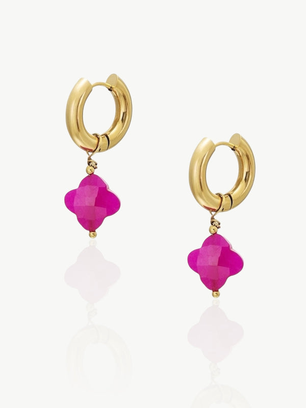 Clover Hoop Earrings Pink