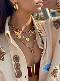 Boho Beaded Tassel Necklace Pink