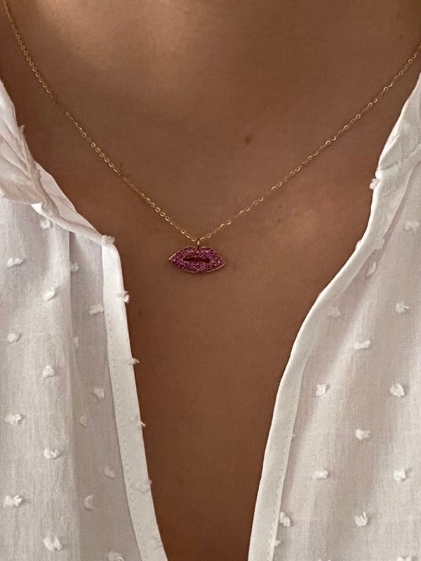 Gold Necklace Pink Lips