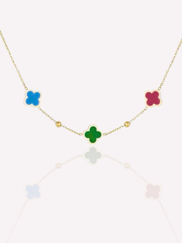 Colorful Lucky Clover Necklace Blue
