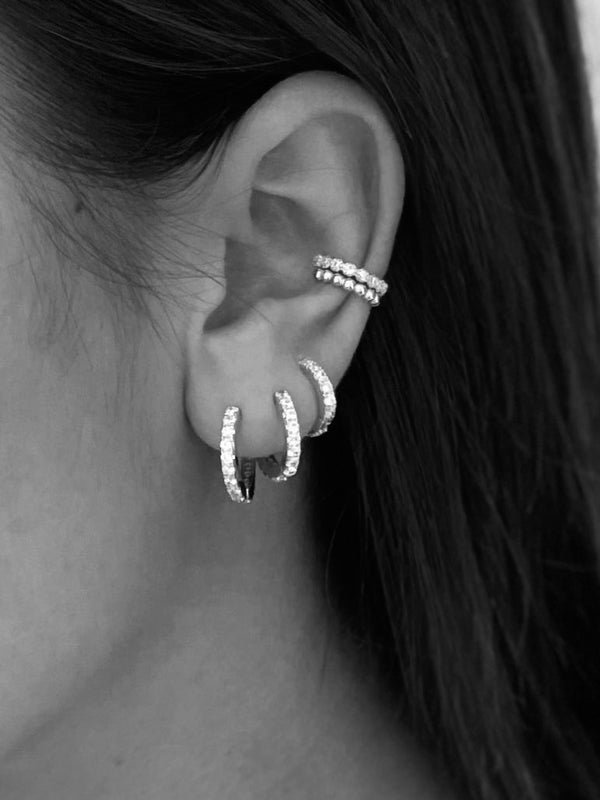 Pavé Huggie Earring Set Silver