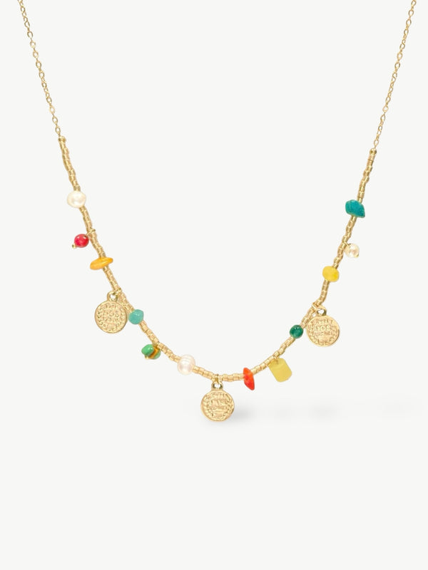 Coin Beaded Necklace Gold