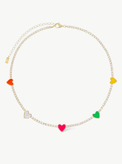 Colorful Hearts Tennis Necklace