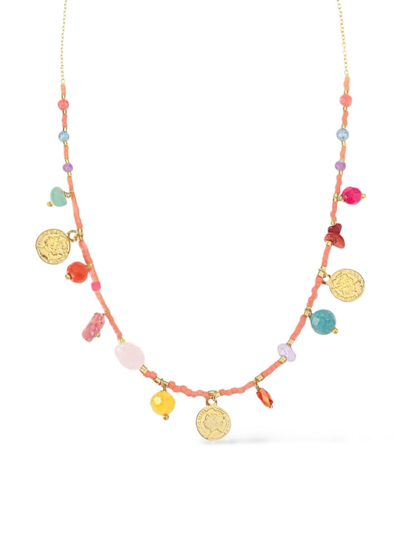 Natural Stones Coin Necklace