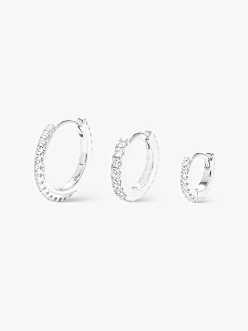 Pavé Huggie Earring Set Silver