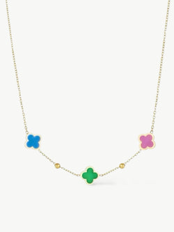 Colorful Lucky Clover Necklace Blue