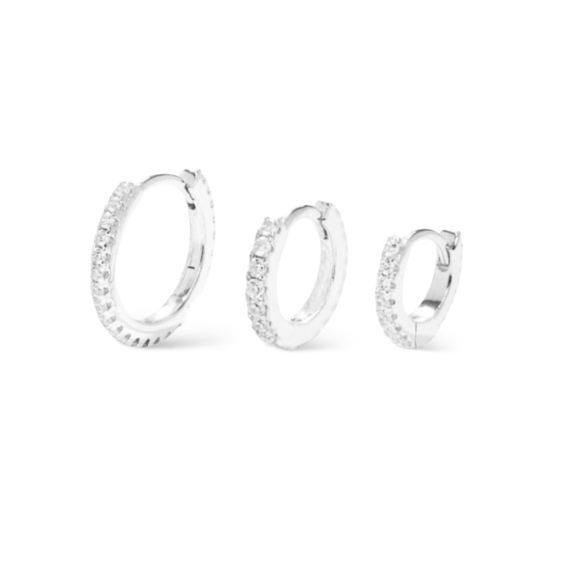 Pavé Huggie Earring Set Silver