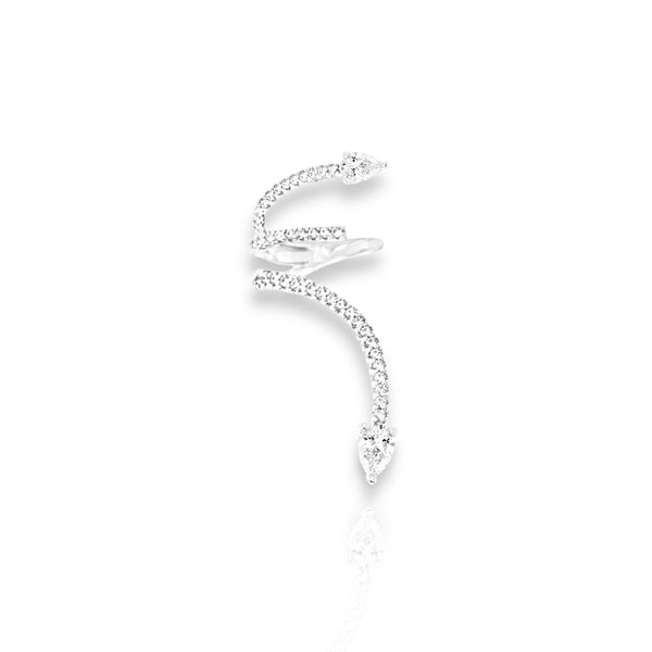 Diamond Snake with Cuff Earring Silver