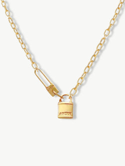 Paperclip Lock Necklace Gold