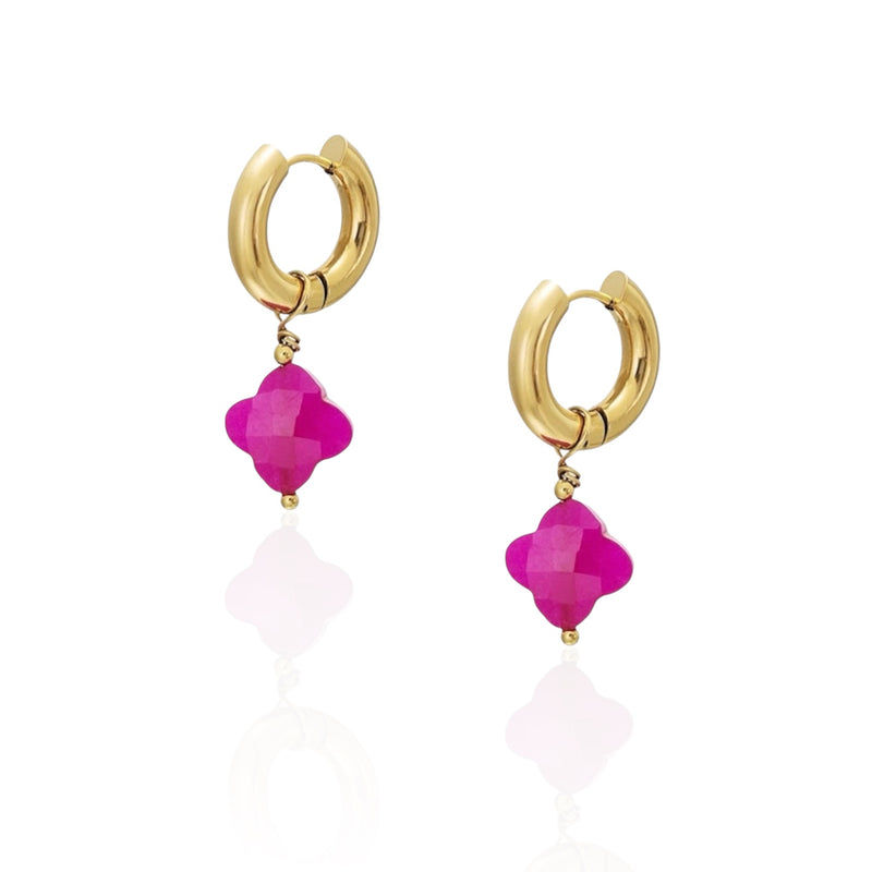 Clover Hoop Earrings Pink