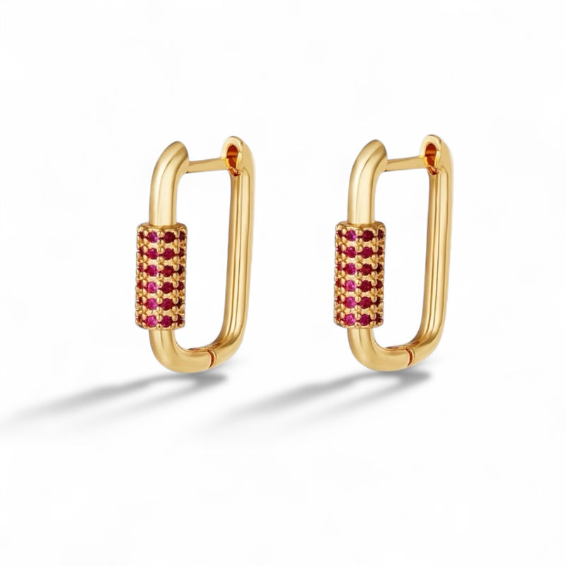 Oval Pavé Hoop Earrings Pink