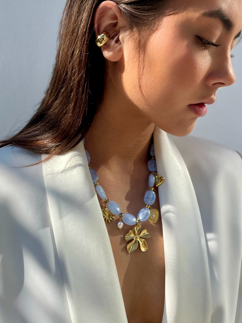 Boho Beaded Charm Necklace Blue