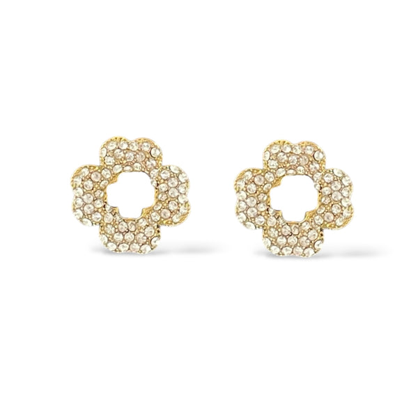Pavé Flower Clip Earrings