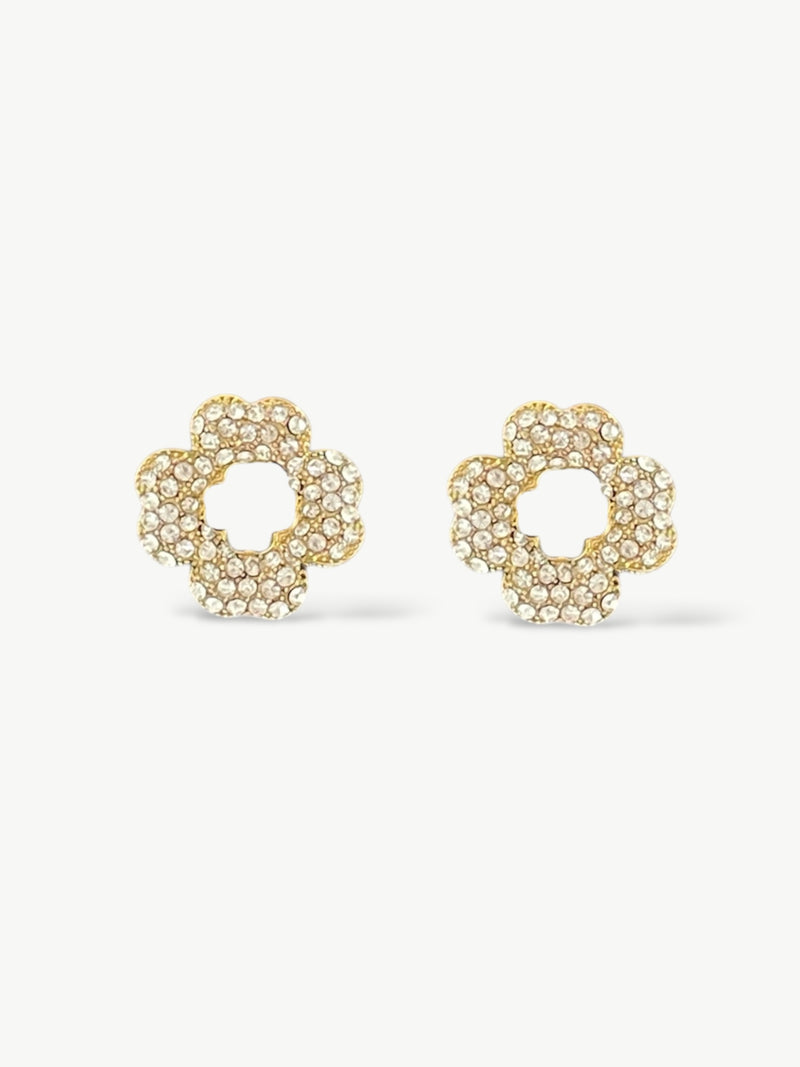Pavé Flower Clip Earrings
