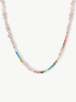 Mixed Natural Stones Necklace Rose Quartz