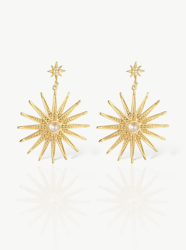 pearly star earrings|big star earrings|star earrings gold| oorbellen ster