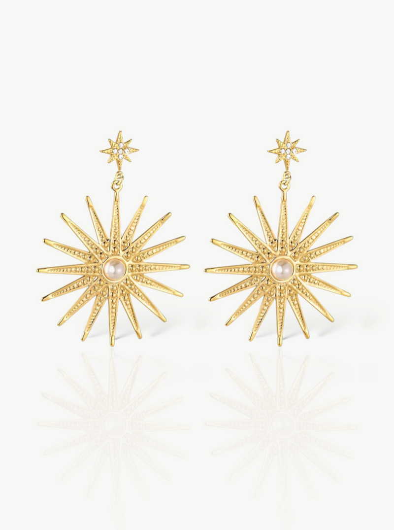 pearly star earrings|big star earrings|star earrings gold| oorbellen ster