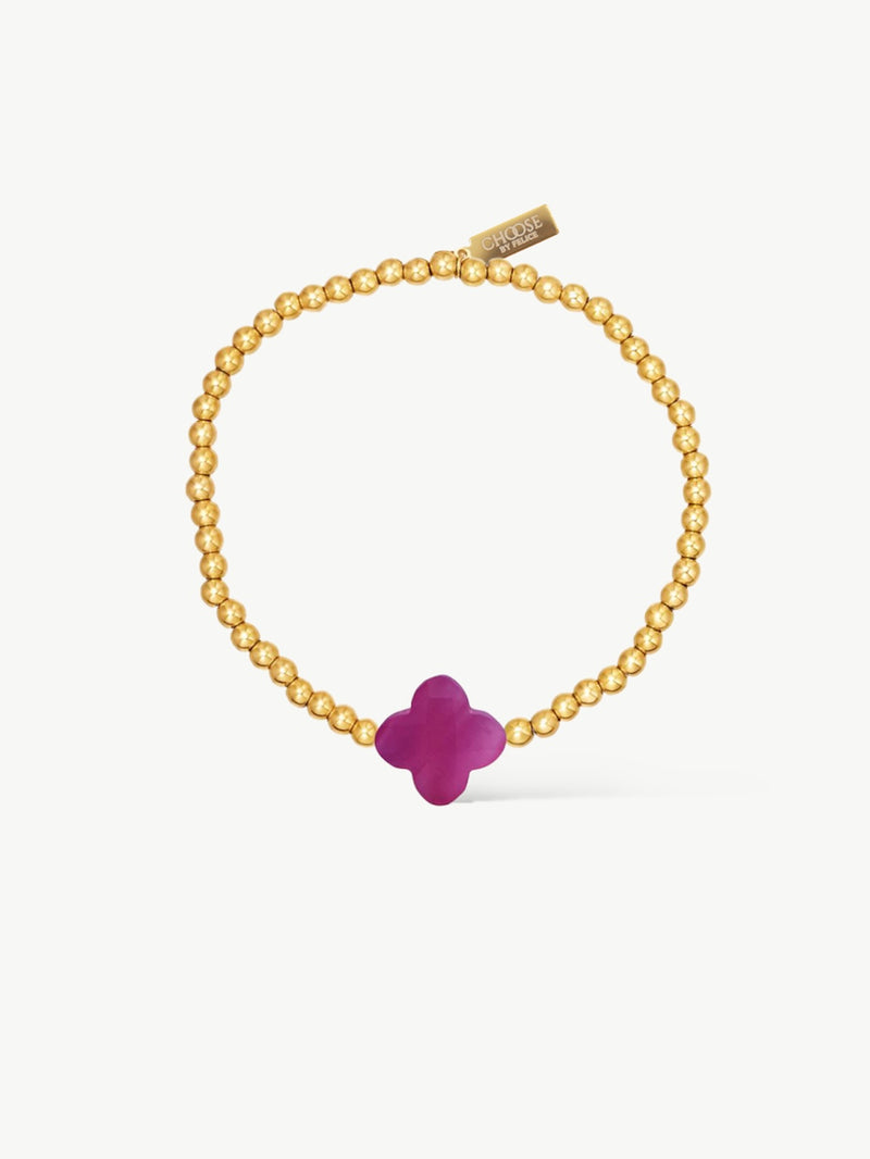 Diamond Clover Bracelet With Pink Chalcedony - Camillaboutique
