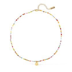 smiley necklace gold|beaded smiley necklace|beaded necklace with smiley|colorful beaded necklace
