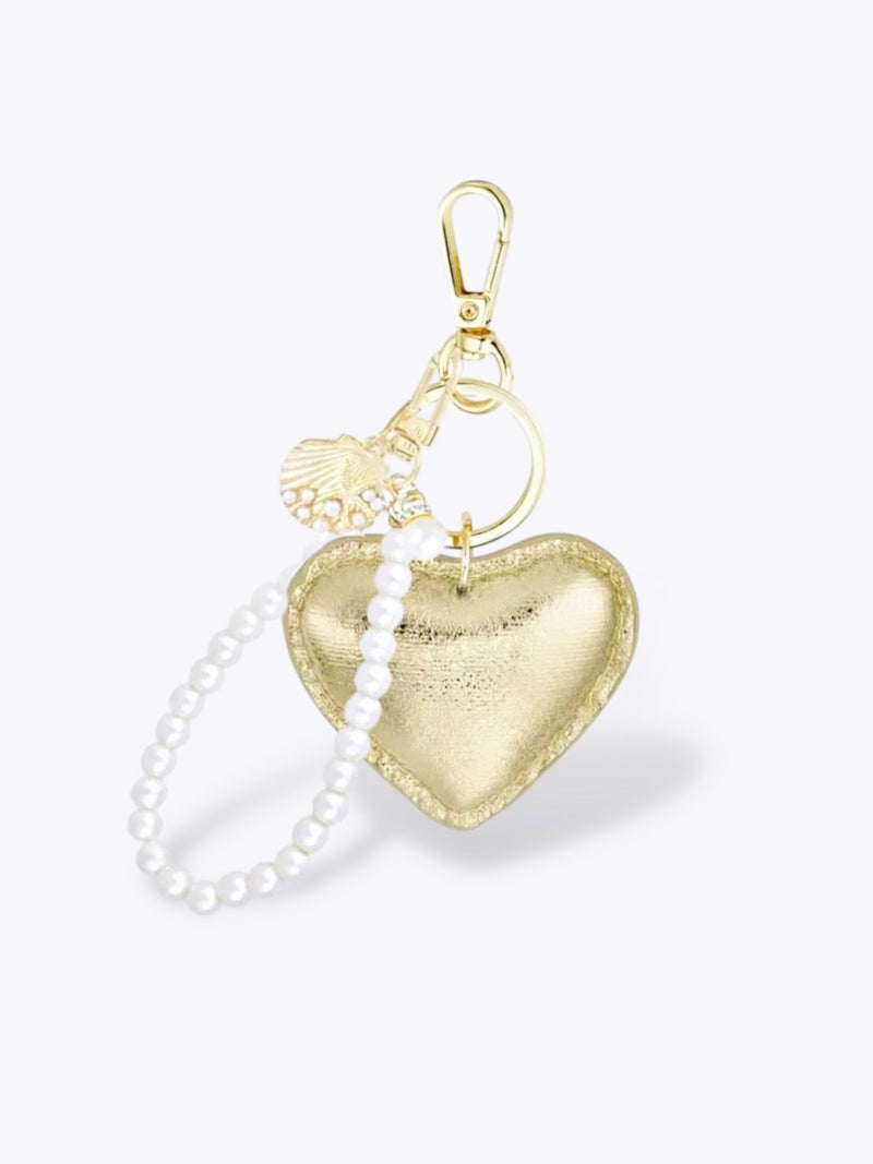 bag charm keychain | bag charm heart gold | leather bag charm | leather bag charm | charm your bag | keychain| leuke sleutelhanger voor je tas|pearl bag charm