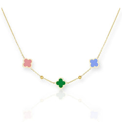 Colorful Lucky Clover Necklace Blue