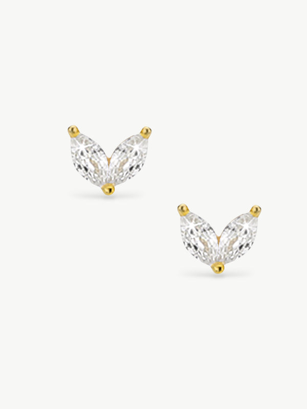 Double teardrop stud earrings- leaf stud earrings- 