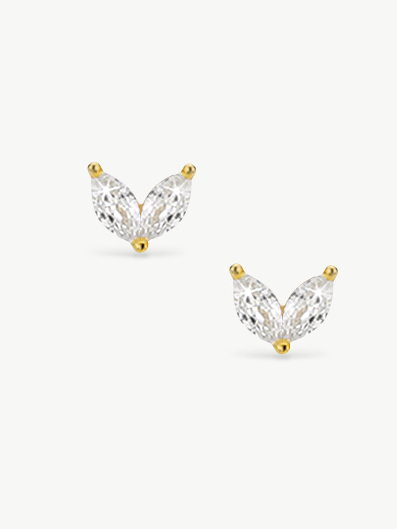Double teardrop stud earrings- leaf stud earrings- 