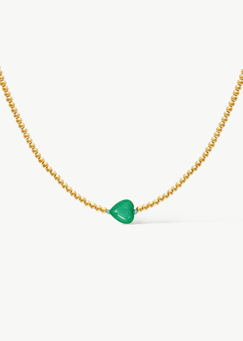 green heart necklace - by felice| gouden ketting dames bolletjes| dames ketting met hart| ketting met hart goud| necklace with heart 