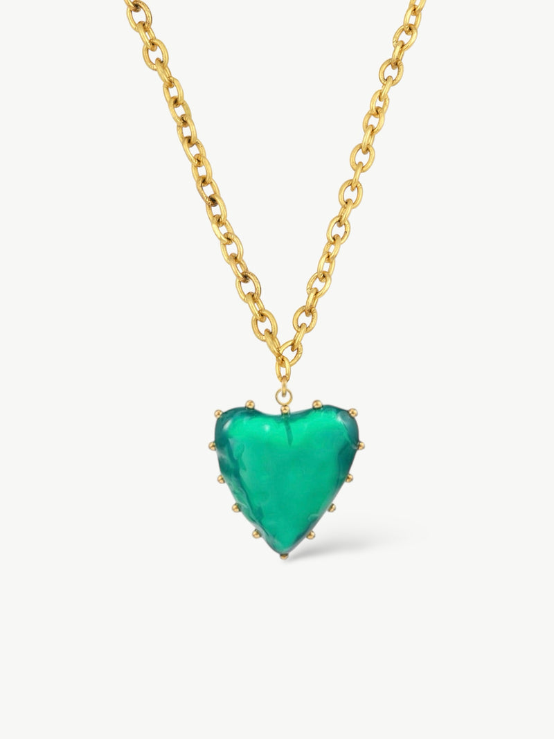 ketting met groot groen hart| necklace with green heart