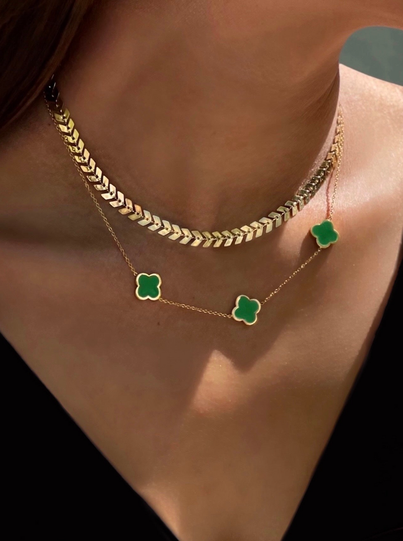 lucky clover necklace|clover necklace green|clover necklace gold|lucky clover necklace facebook|clover necklace seen on Instagram|lucky clover necklace choose by felice