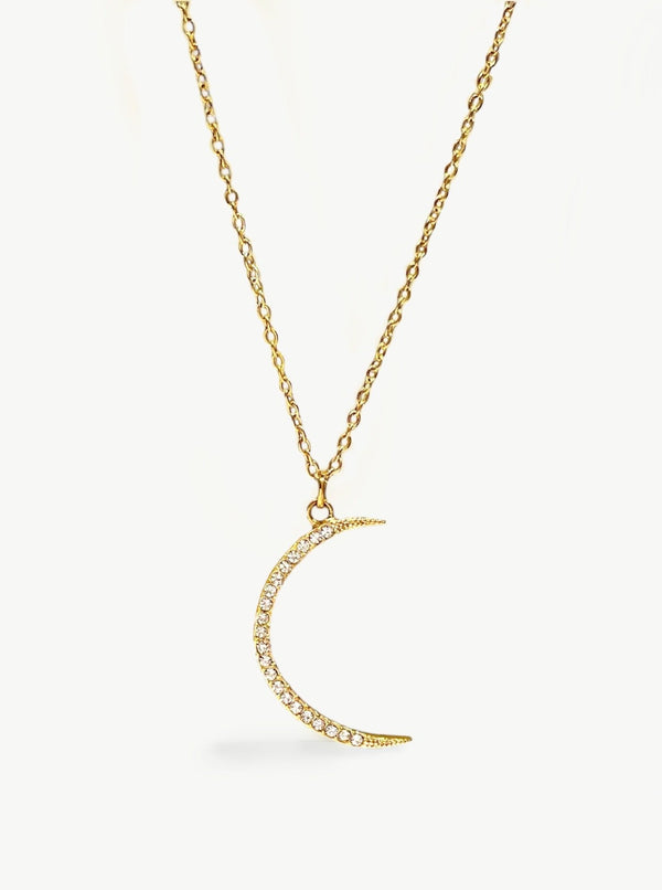 moon necklace gold| Golden moon necklace