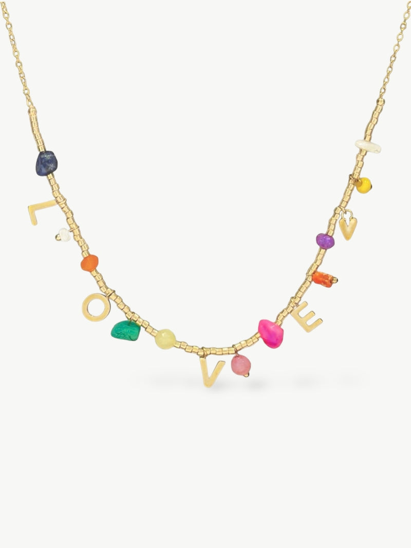 love kettinkje met kleurtjes| natural stones love necklace| love ketting met gekleurde steentjes| love ketting Instagram