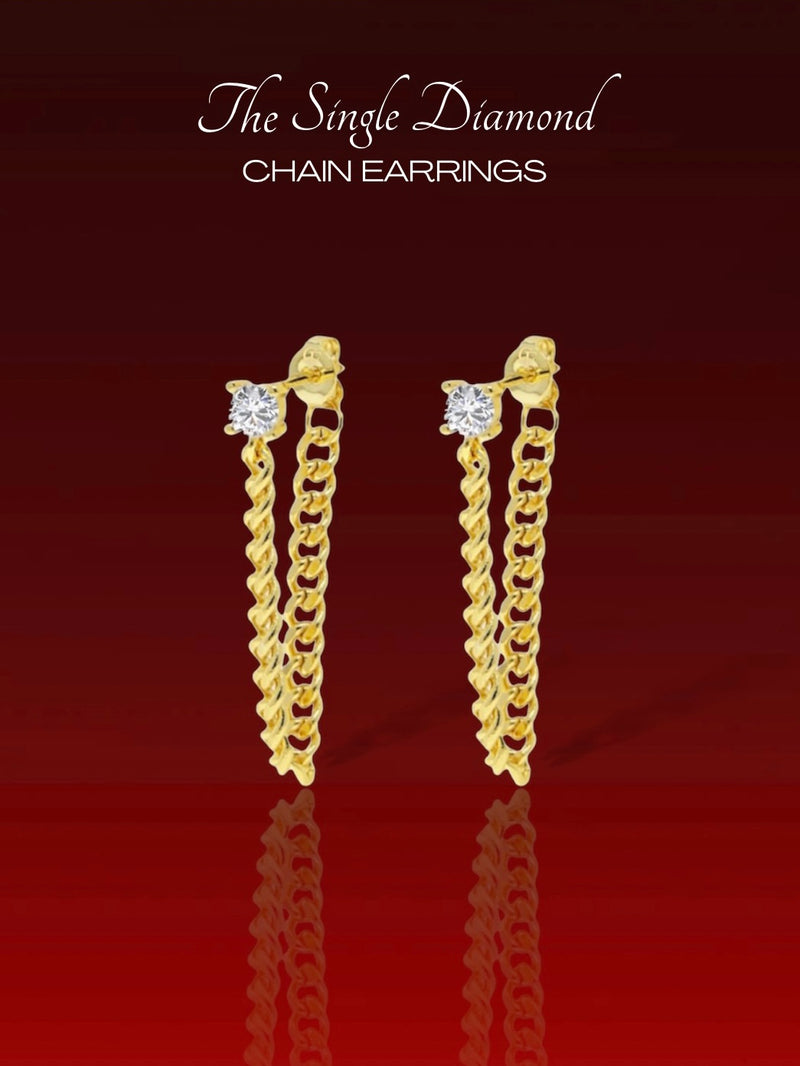 Single Diamond Chain Earrings