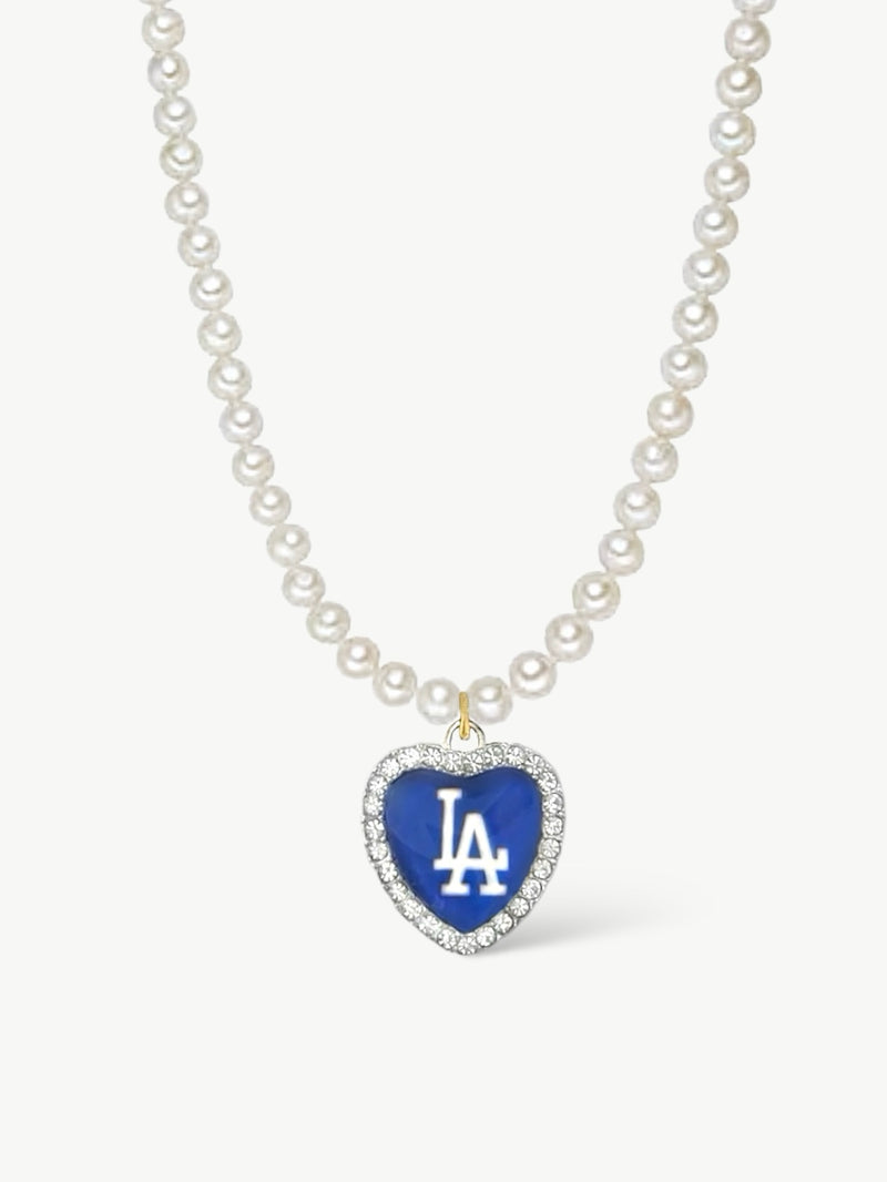 pearl necklace with baseball logo