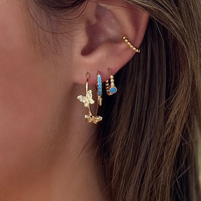 turquoise oorbellen|vlinder oorbellen|trendy sieraden|fine fashion jewelry|hippe sieraden|now online|swarovski|butterfly earrings|huggie gold|earrings gold plated |oorbellen goudkleurig