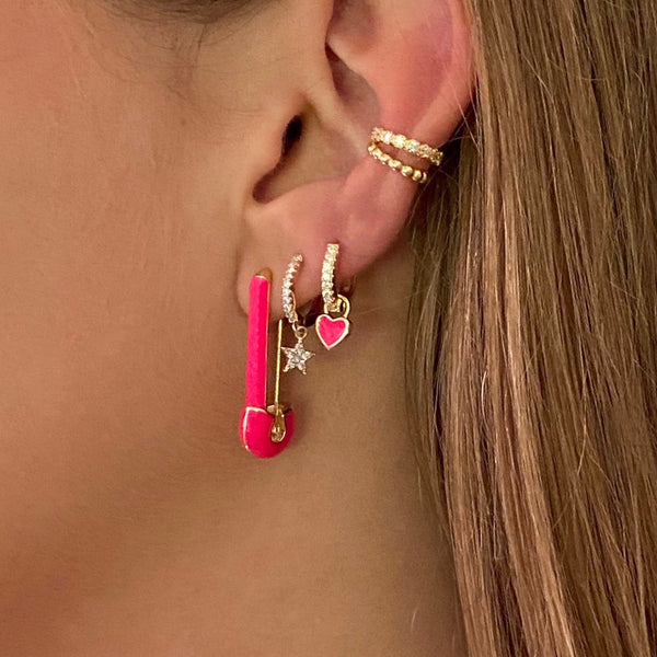 Pink Safety Pin Earring