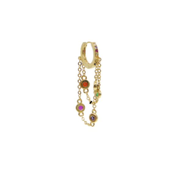 earring with chains gold and coloured stones