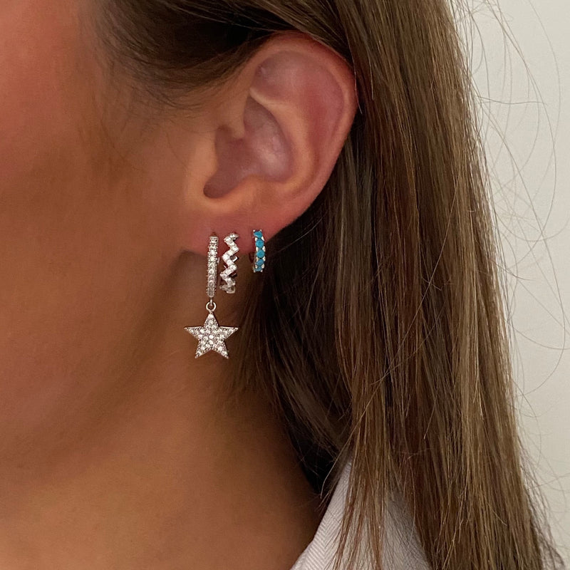 Silver Huggie Star Earring